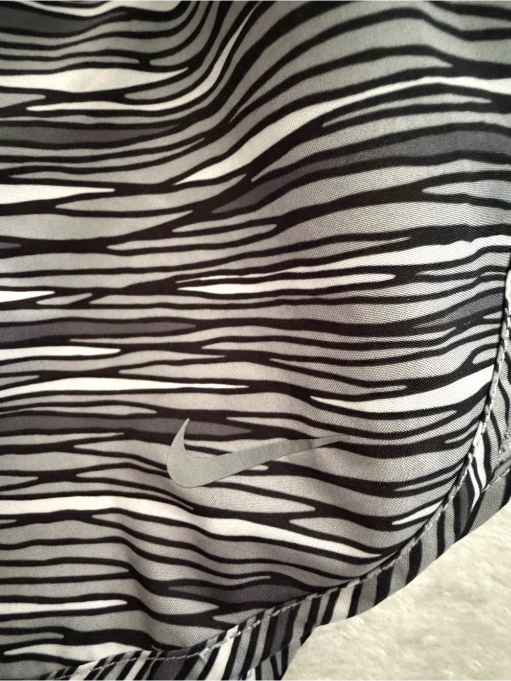 Nike Women’s Black and White Striped Athletic Running Shorts